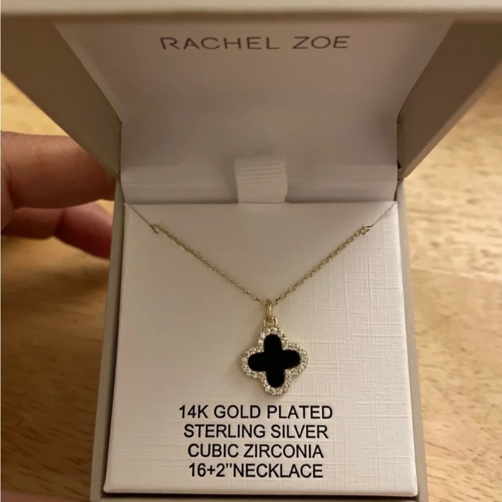 Rachel Zoe Clover necklace with black Onyx and diamonds
